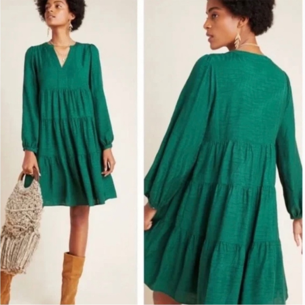Anthropologie | Maeve Amber Emerald Tiered Midi Dress Plus size 3X